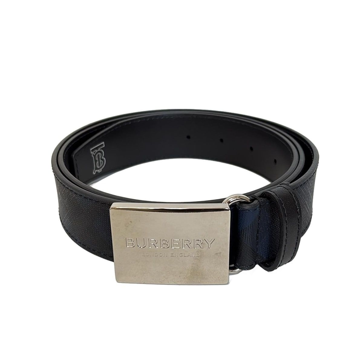 LONDON ENGLAND バーバリーロンドンイングランド ベルト 105 42 - 8015581 ネイビー×黒 チェック柄 レザー
