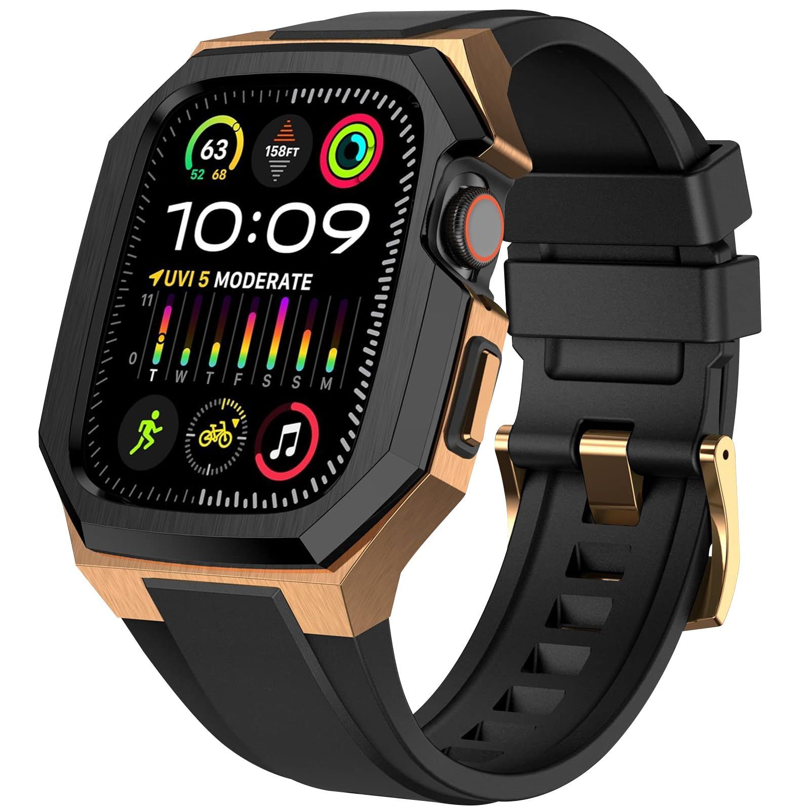 44 mm 45 49 ステンレス鋼 バンド ケース付き 頑丈なメンズ フッ素ゴムベルド 一体型 スポーツバンド Apple アップルウォッチ Watch Series 9 8 7 コンパチブル SE 2 6 5 4 Ul