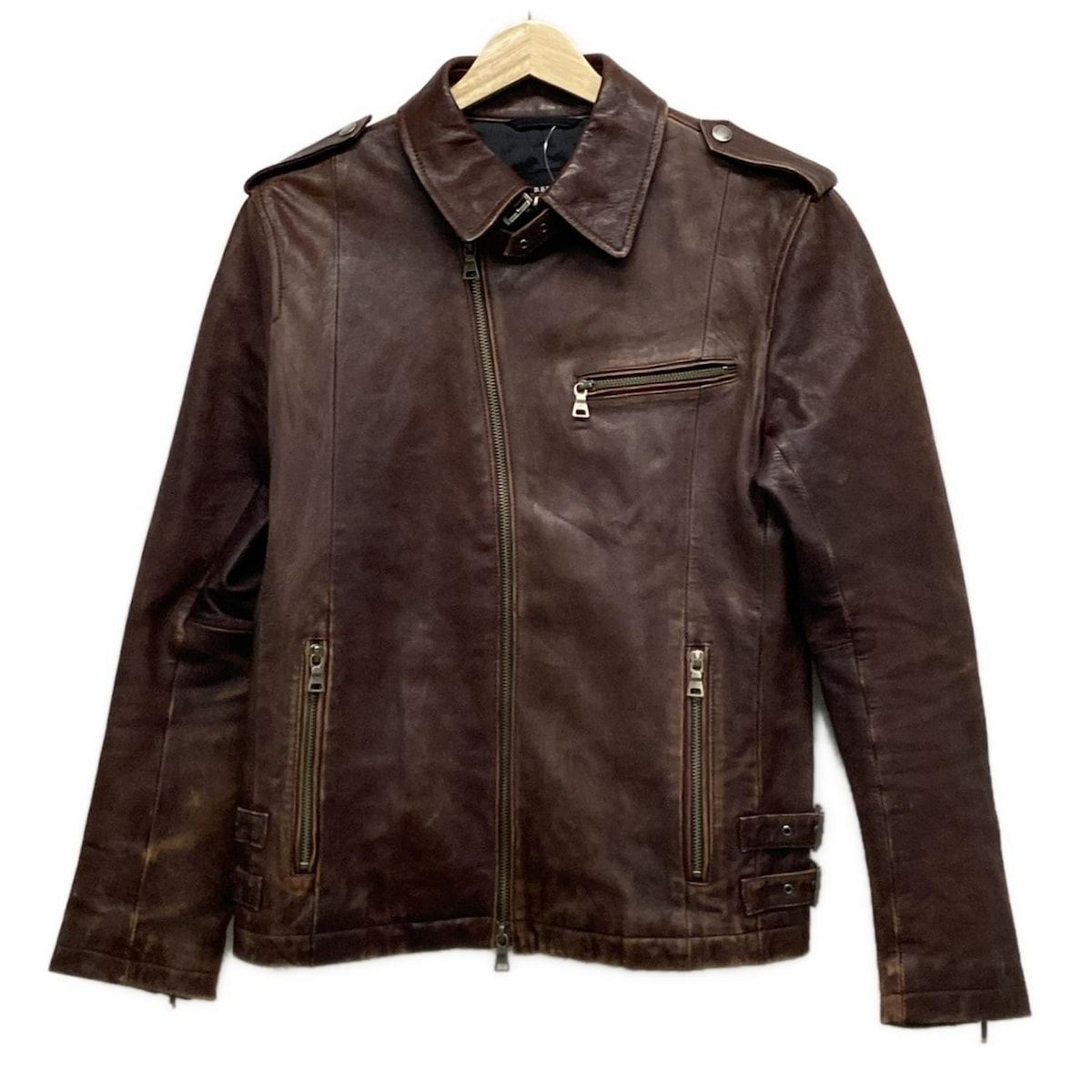 バーバリーブラックレーベル ライダースジャケット サイズM メンズ - ダークブラウン 長袖|レザー|ジップアップ|オールシーズン