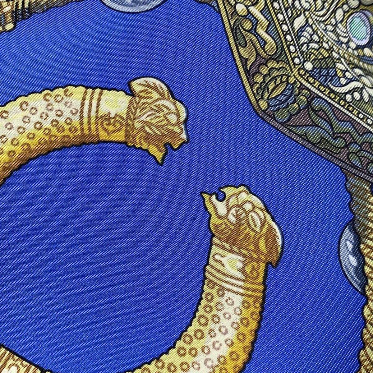  HERMES エルメス スカーフ カレ90 ライトブルー イエロー マルチ COSMIMA ジュエリー柄 バンダナ スカーフ 小物