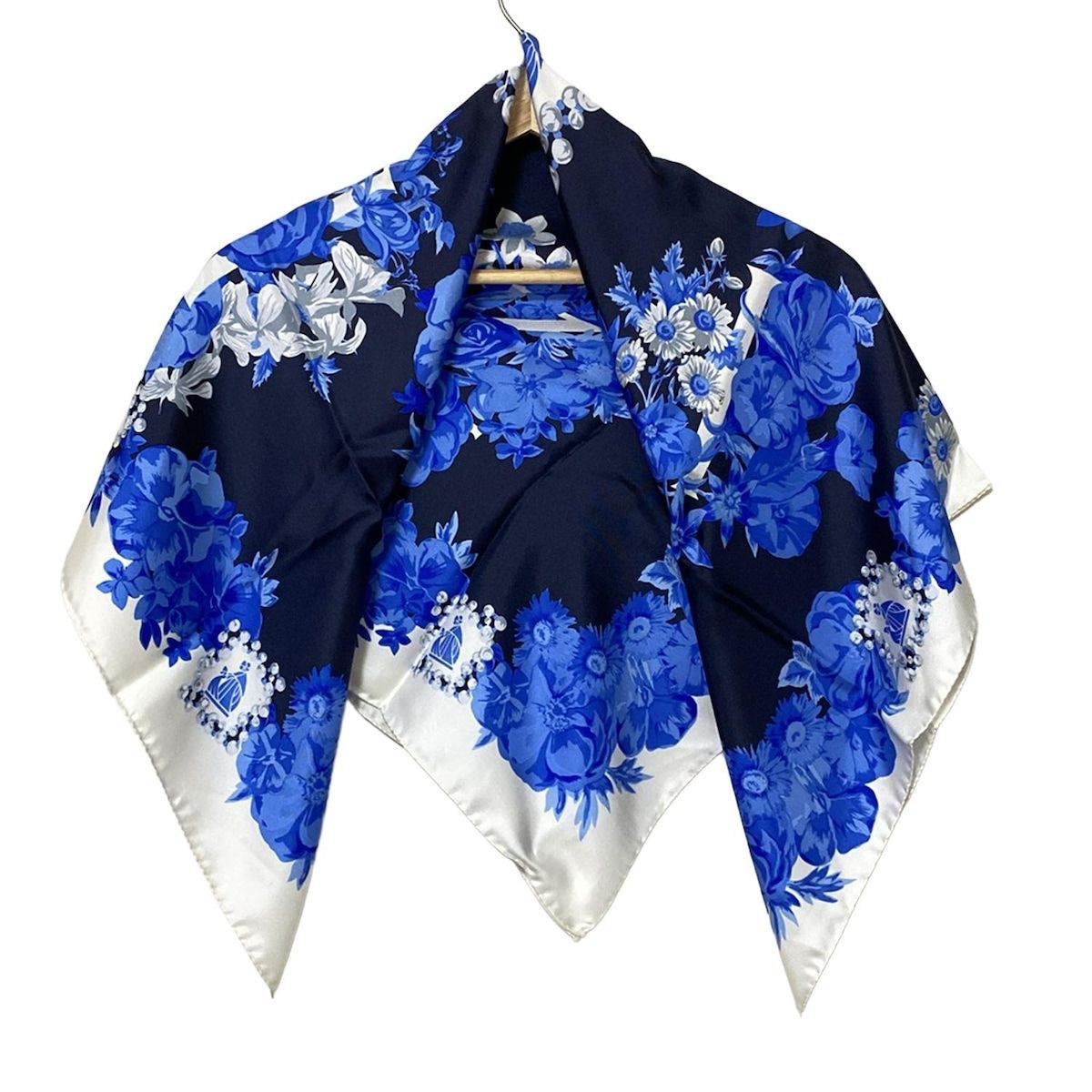 LANVIN ランバン スカーフ - ネイビー×ブルー×マルチ 花柄