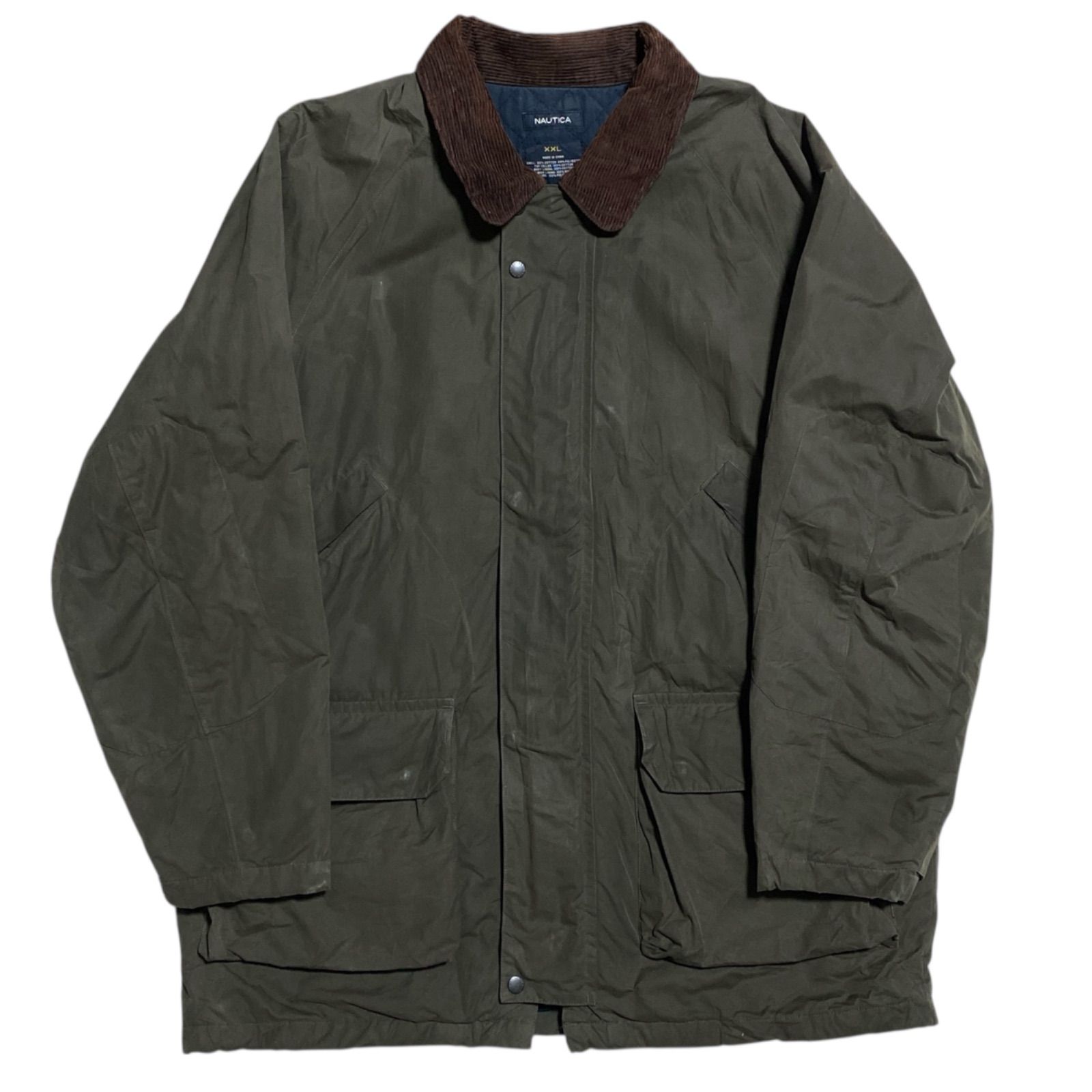 ノーティカ ロゴ ヴィンテージ ハンティングジャケット ユーティリティジャケット フィールドジャケット オリーブグリーン コーデュロイ メンズ 古着 長袖