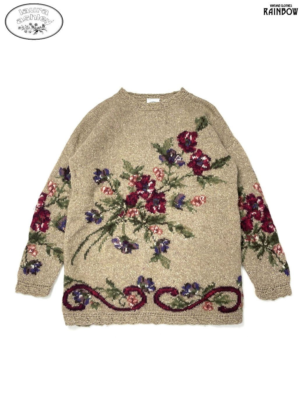 古着 Laura Ashley ローラアシュレイ 花柄 長袖 ニット セーター ベージュ ttu 2509013