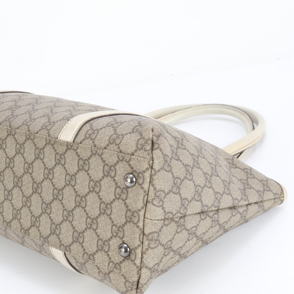 グッチ GGスプリーム レザー トートバッグ　肩掛け　ブラウン　レザー　PVC 極美品 グッチ GG スプリーム 114595 レザー トート バッグ 肩掛け