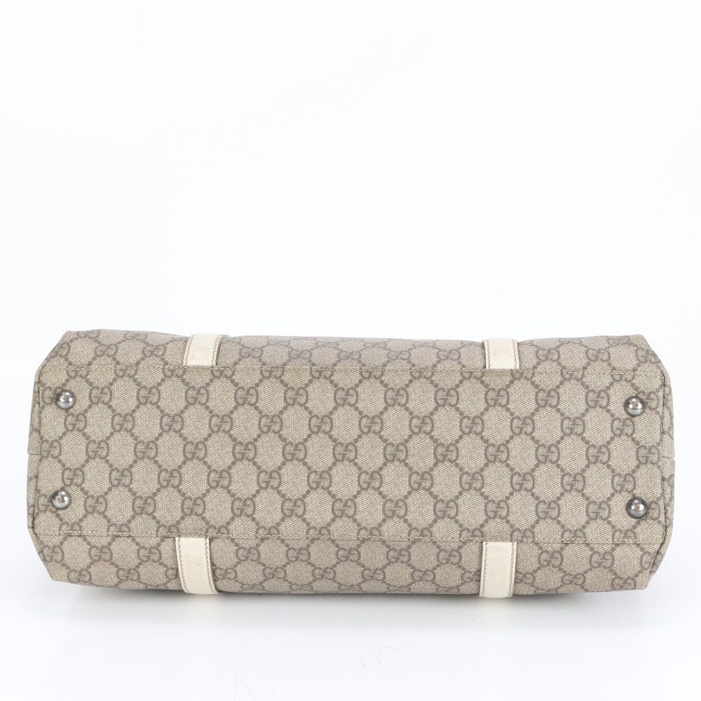 グッチ GGスプリーム レザー トートバッグ　肩掛け　ブラウン　レザー　PVC 極美品 グッチ GG スプリーム 114595 レザー トート バッグ 肩掛け