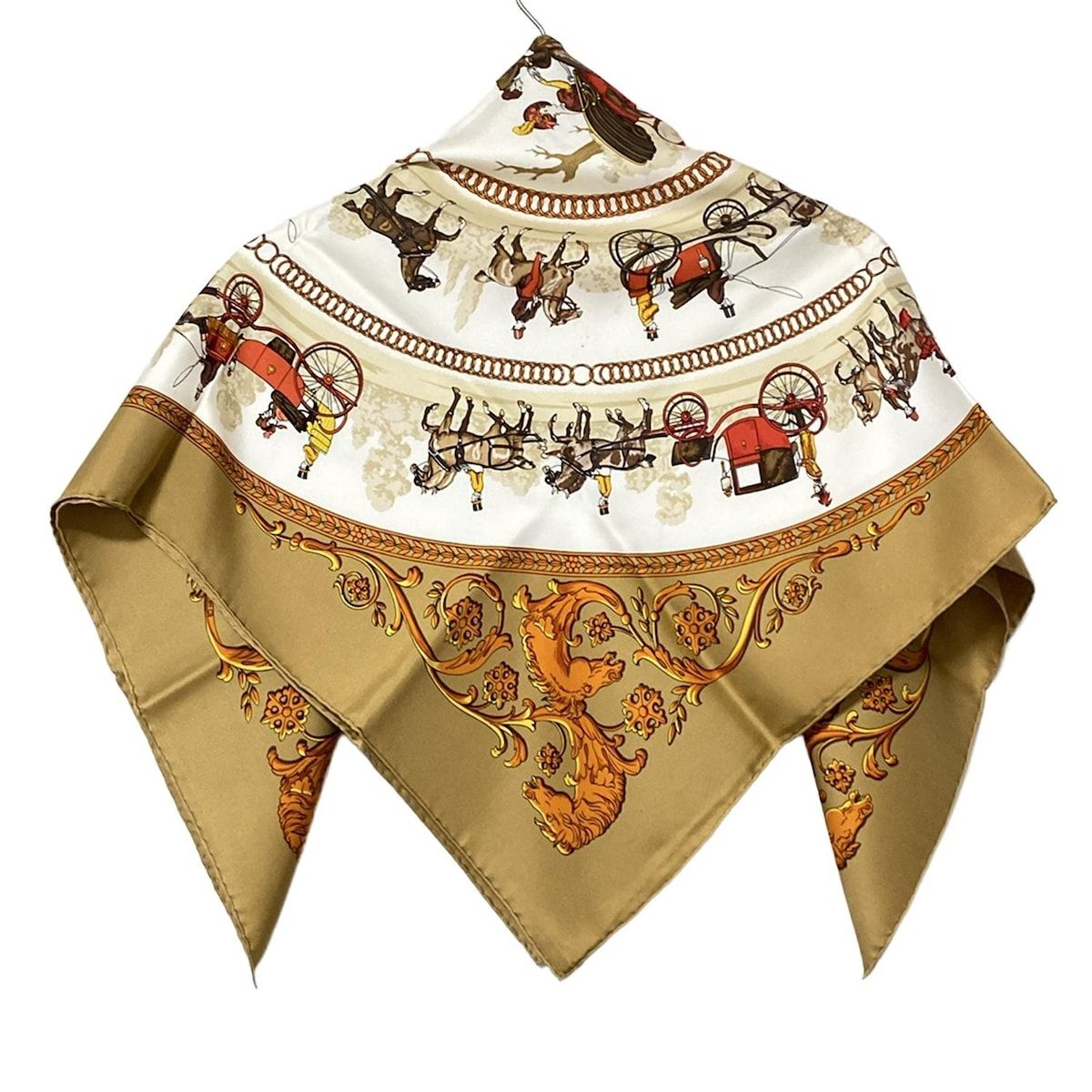 HERMES(エルメス) スカーフ カレ90 白×ダークブラウン×マルチ LA