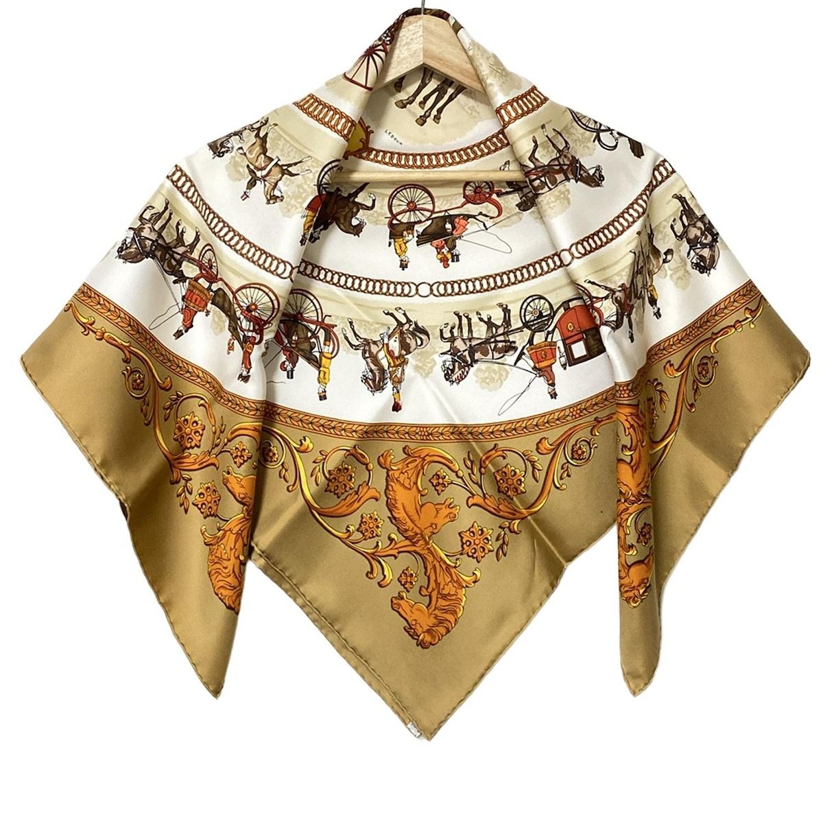 HERMES(エルメス) スカーフ カレ90 白×ダークブラウン×マルチ LA