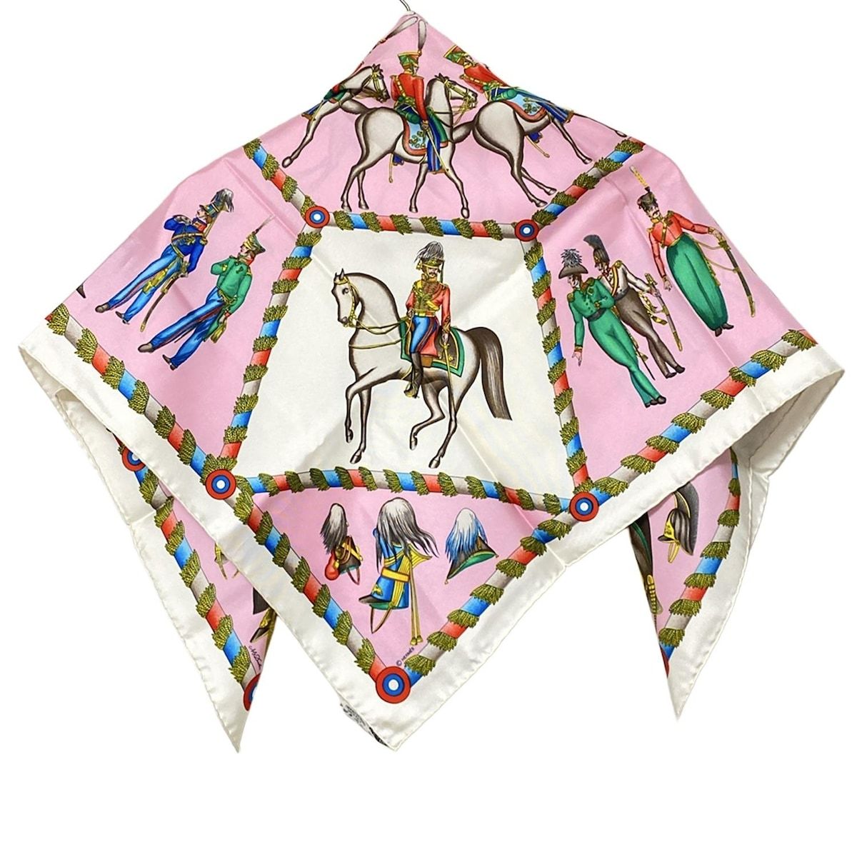 HERMES エルメス スカーフ カレ90 ライトピンク 白 マルチ L ARMEE IMPERIALE RUSSE 馬