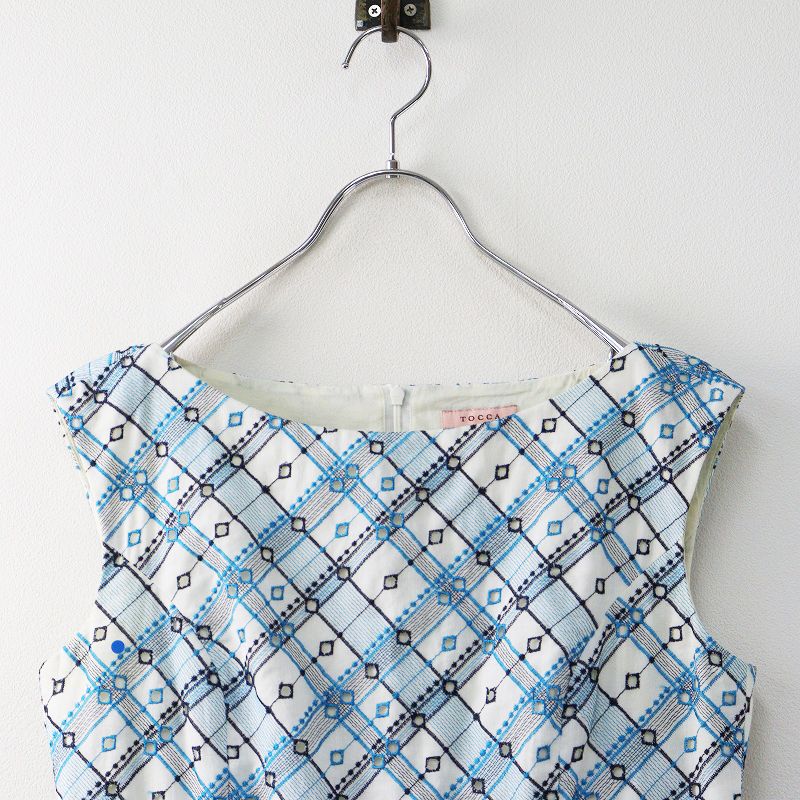 トッカ TOCCA ZELLIGE ドレス 6＼ホワイト ブルー ワンピース カット