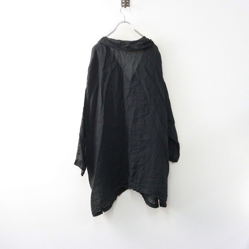 2025 SS ネストローブ nest Robe リネン近江晒しプチフリルチュニック F‖ブラック トップス カーディガン 羽織り 前開き