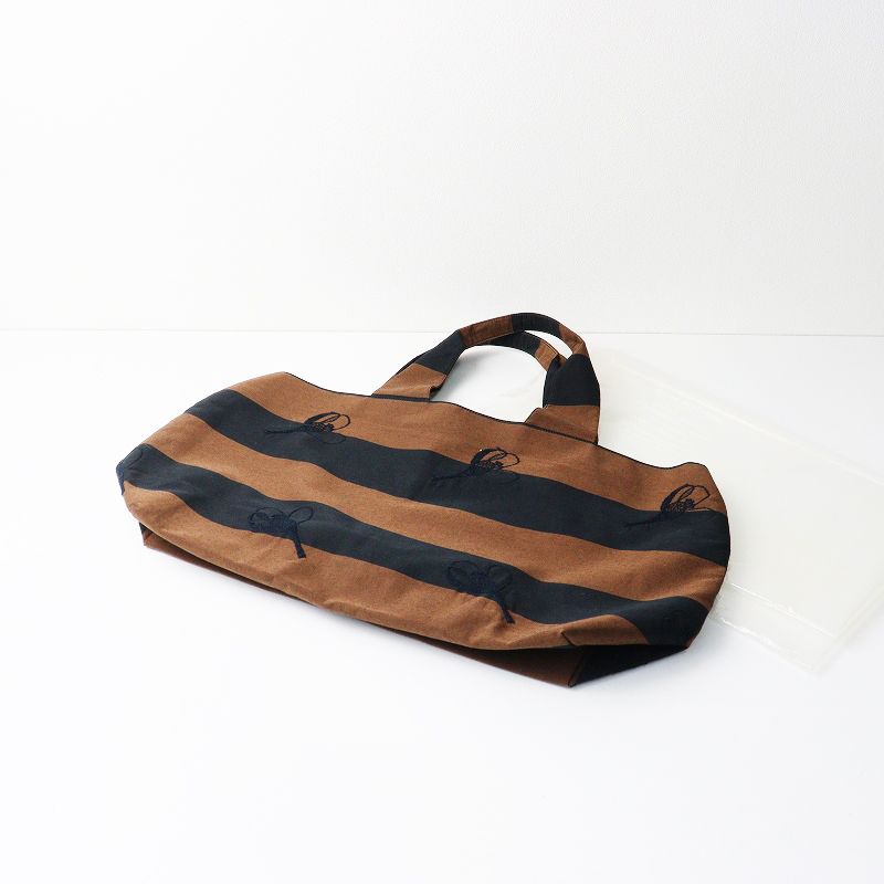 ミナペルホネン mina perhonen mademoiselle 刺繍 パニーニバッグ ブラウン ブラック┃トートバッグ フラワー 花刺繍