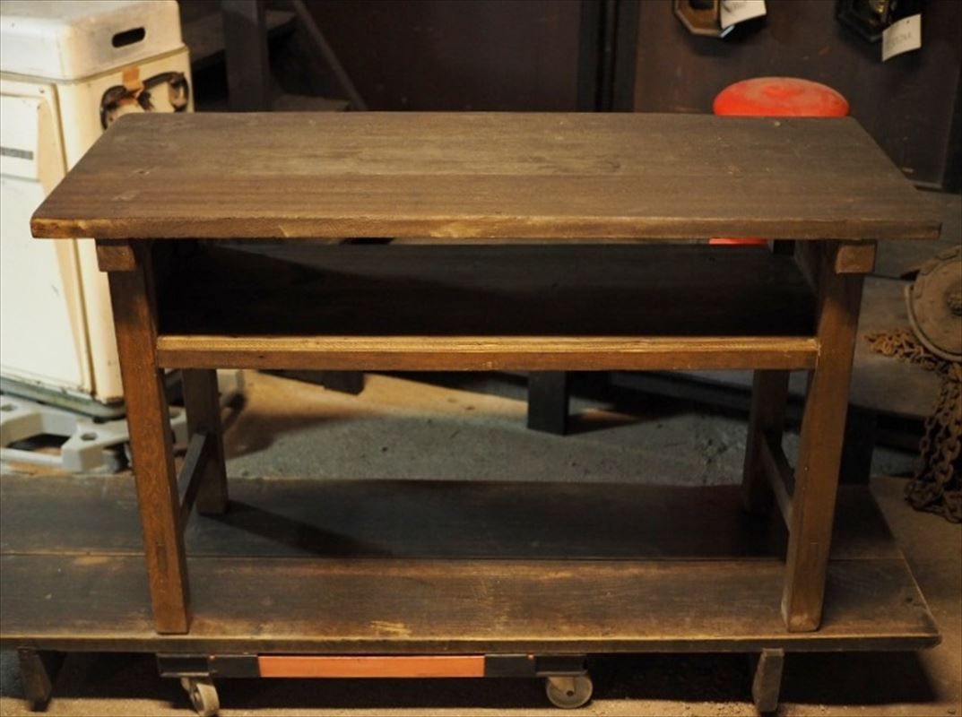 ラワン材天板の無垢板造り作業台 長机 昭和中期 古録展 品番F 4534
