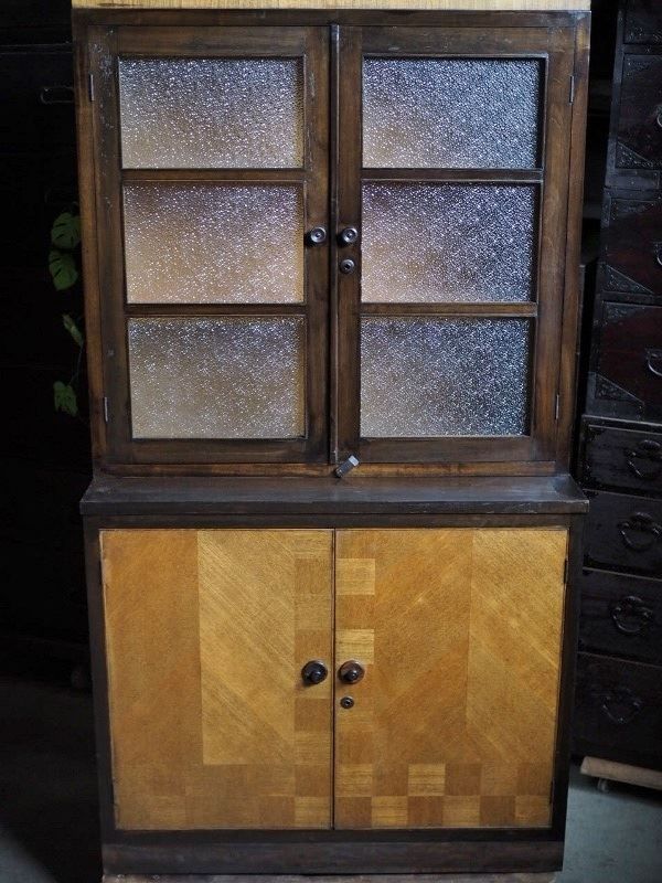 昭和レトロ食器棚 アンティークキャビネット 昭和中期 古録展 品番S 10854