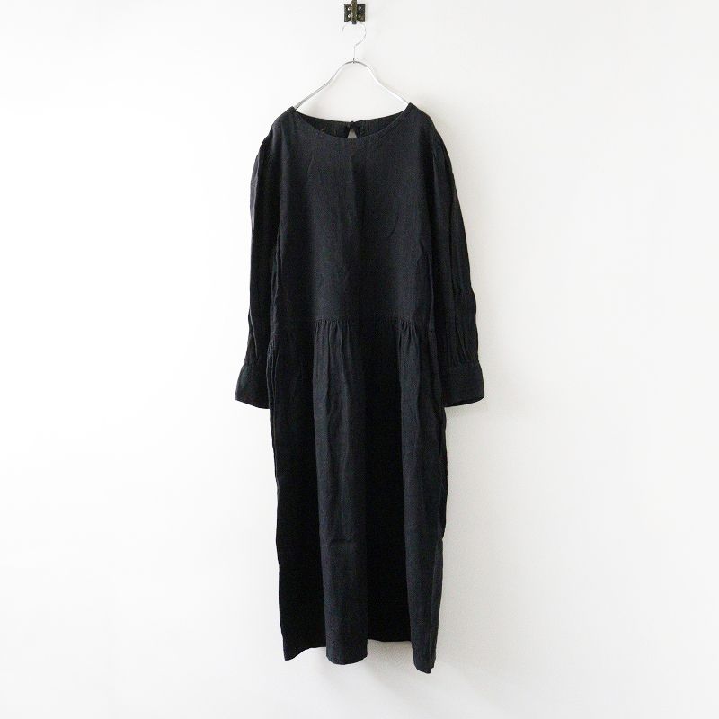 イチ ichi アンティークス ノワール Antiquites noir リネン ノー ギャザー ワンピース ｜ブラック