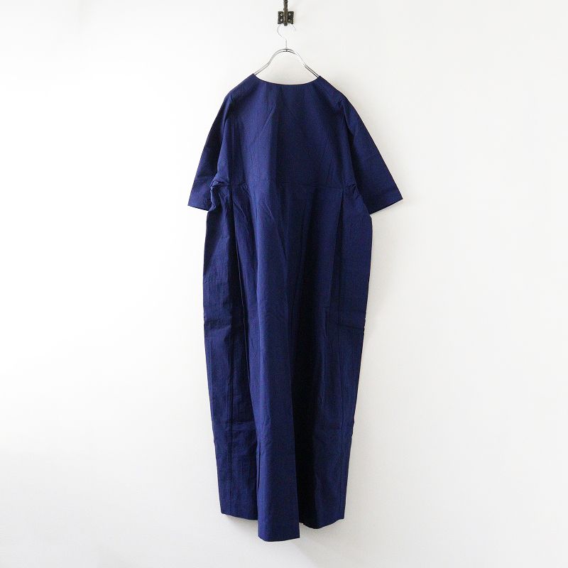 えみおわす emiowasu Vネックワンピース ブルー インディゴ プルオーバー 半袖 コットン 藍染
