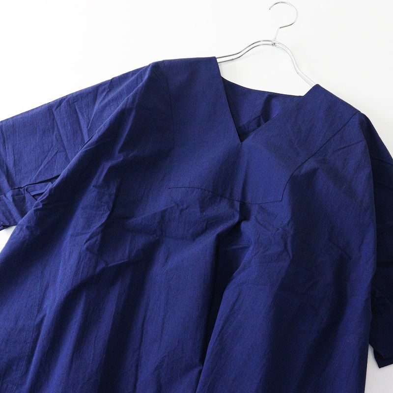  えみおわす emiowasu Vネックワンピース ブルー インディゴ プルオーバー 半袖 コットン 藍染 その他 その他
