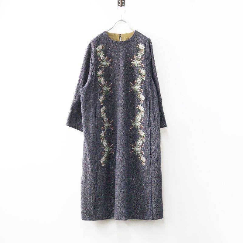 45 R フォーティーファイブアール 刺繍 ニコミコツイードのお花 スモックドレス インディゴ 0 ネイビー┃
