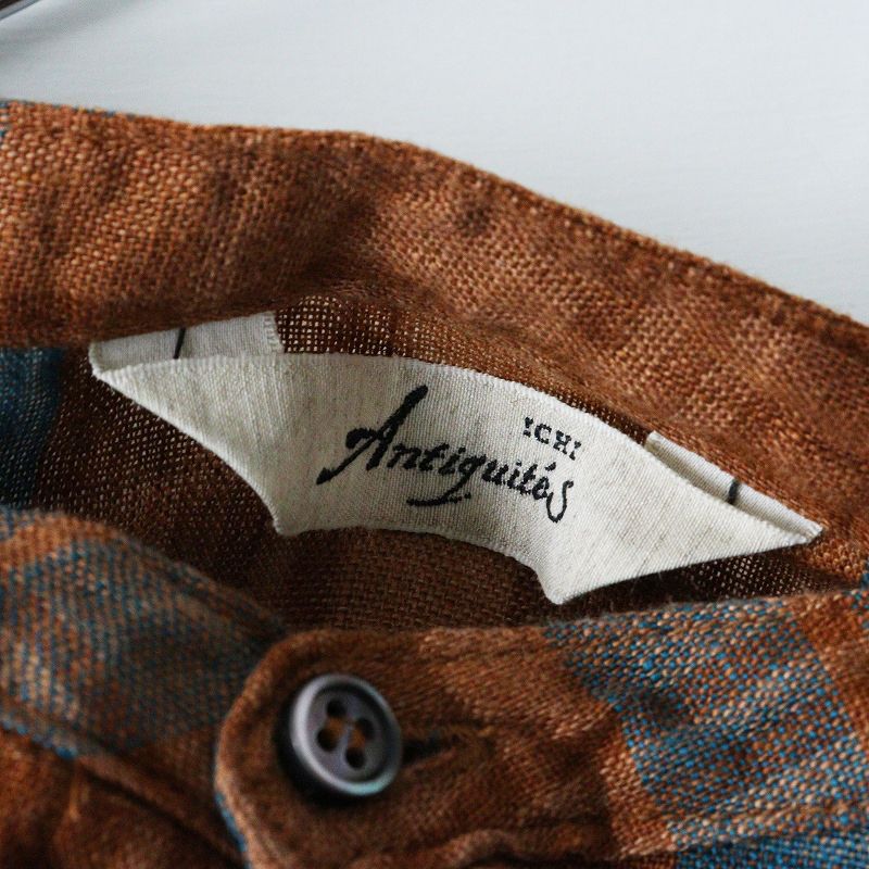  イチアンティークス ICHI Antiquites リネン バンド チェック ワンピース ブラウン ブルー その他 その他