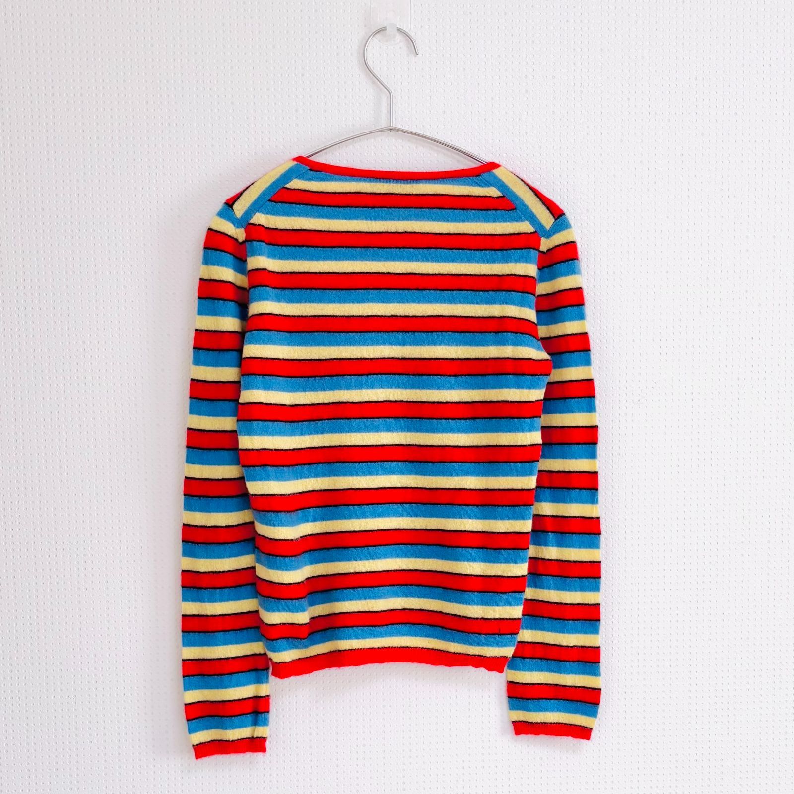 Drawer ドゥロワー｜カシミヤ100％ マルチボーダー Vネックニット