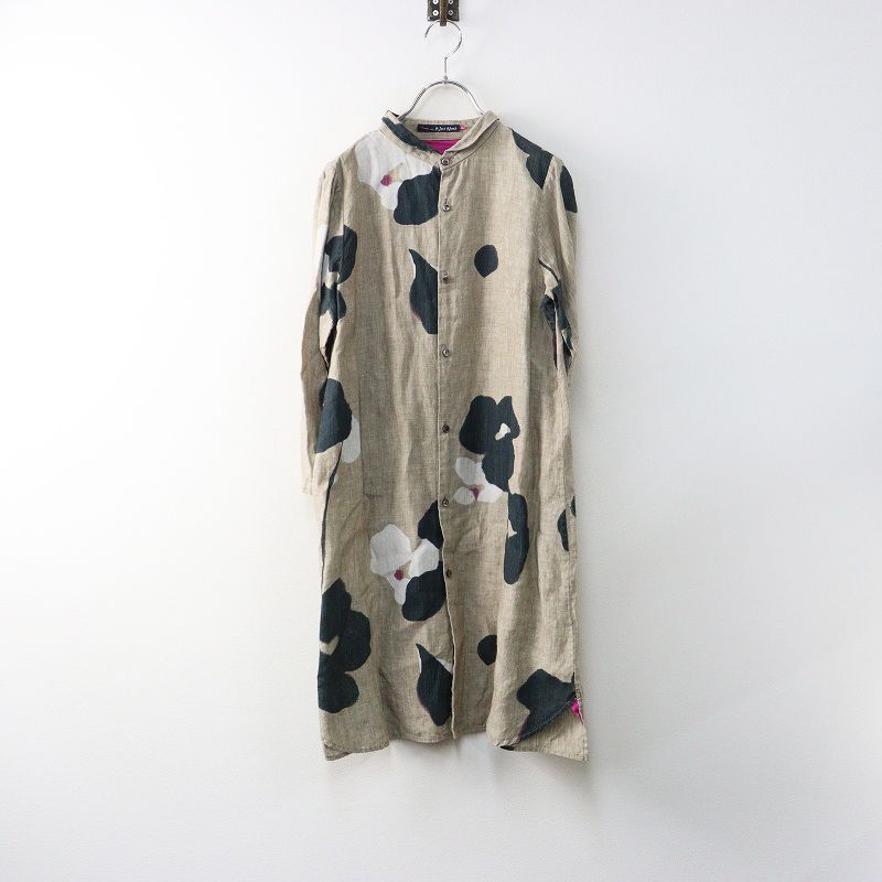 美品　パラスパレス柄リネンシャツ　3 パラスパレス Pal'las Palace 花柄リネンスタンドカラーシャツ