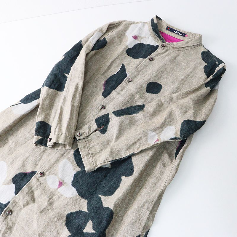 パラスパレス Pal'las Palace 花柄リネンスタンドカラーシャツ