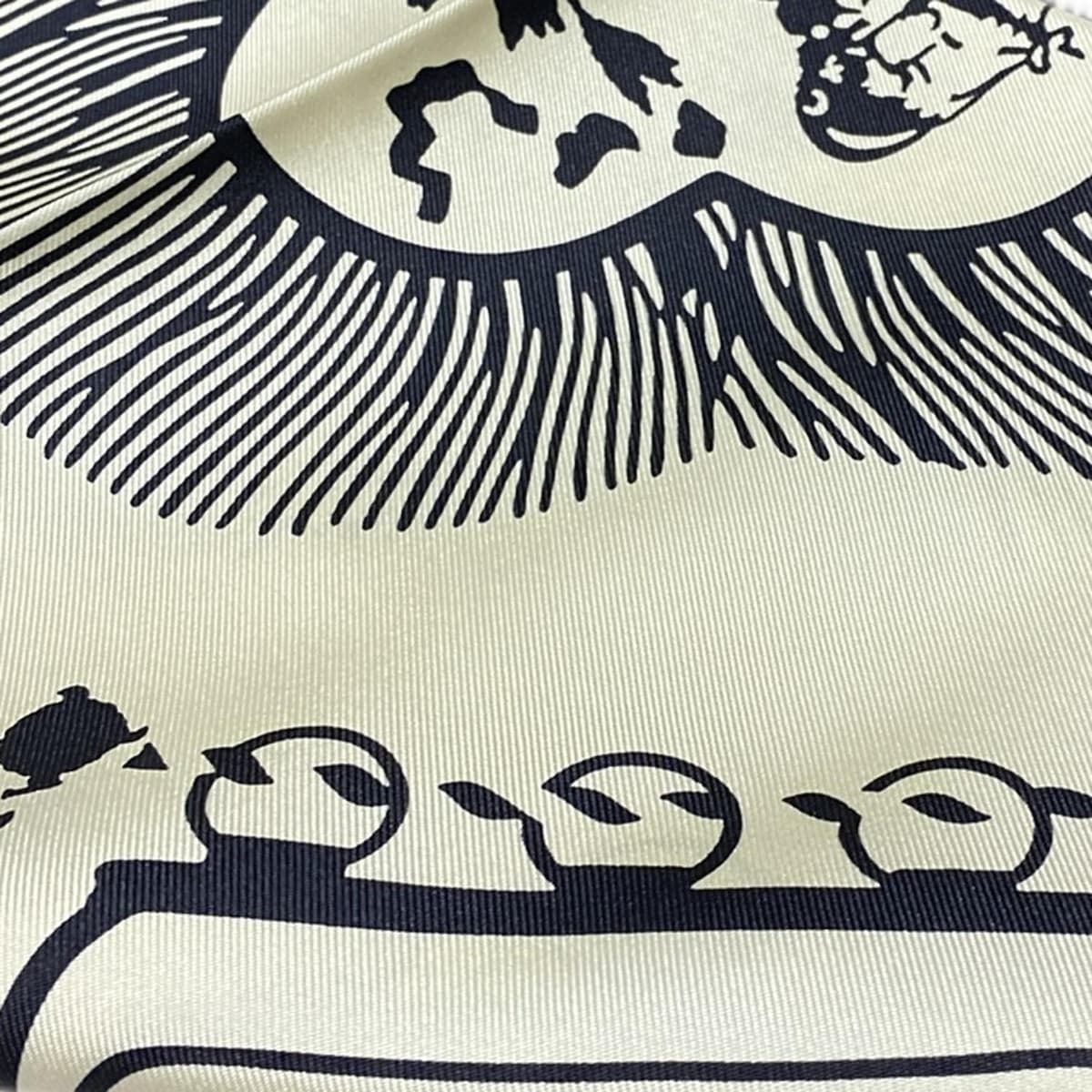  HERMES エルメス スカーフ カレ80 2717571 09 エクリュ×黒 Poste et Cavalerie フリンジ バンダナ スカーフ 小物