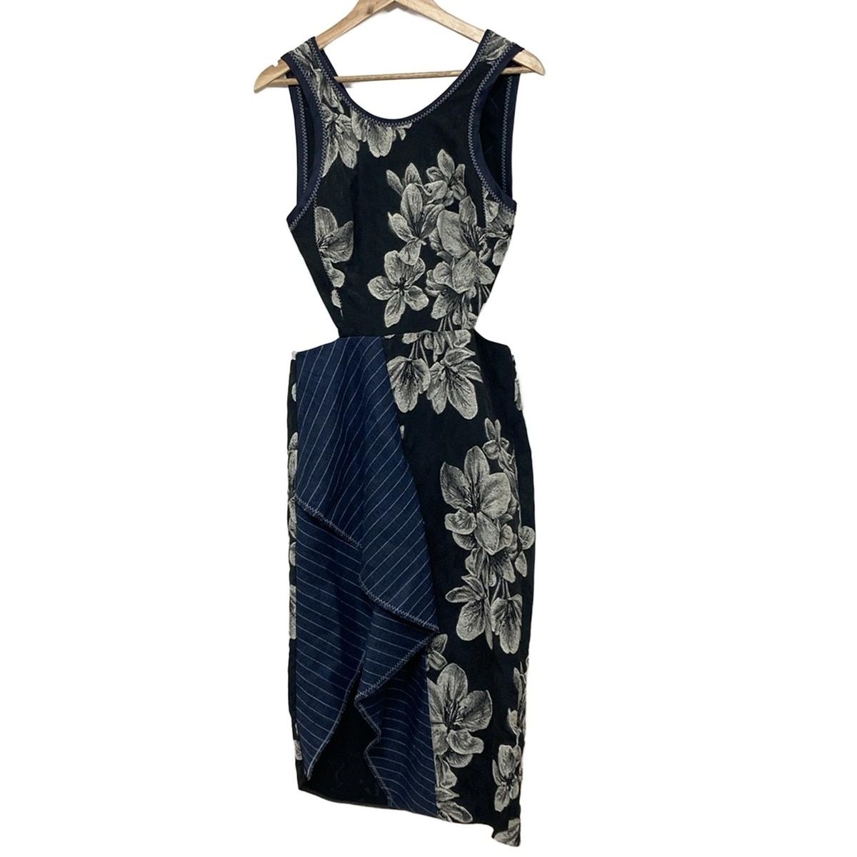 スリーワンフィリップリム ワンピース サイズ6 M レディース - 黒×アイボリー×ネイビー クルーネック/ノースリーブ/ロング/花柄