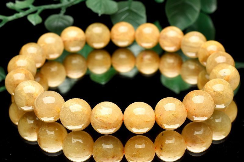 １点物 濃密内包 ゴールドルチルクォーツ 9.5 mm ブレスレット パワーストーン 天然石 _U 8159