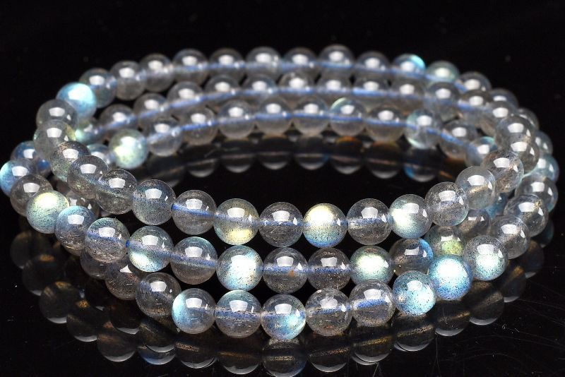 １点物 高品質 レインボーシラー ラブラドライト 6 mm 3連タイプ ブレスレット パワーストーン 天然石 _U 8175