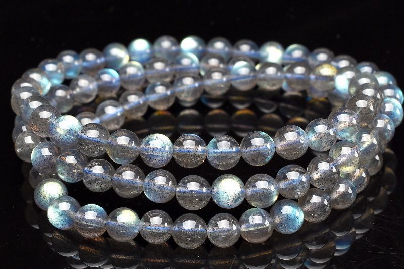 １点物 高品質 レインボーシラー ラブラドライト 6 mm 3連タイプ ブレスレット パワーストーン 天然石 _U 8176