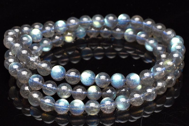 １点物 高品質 レインボーシラー ラブラドライト 6 mm 3連タイプ ブレスレット パワーストーン 天然石 _U 8180
