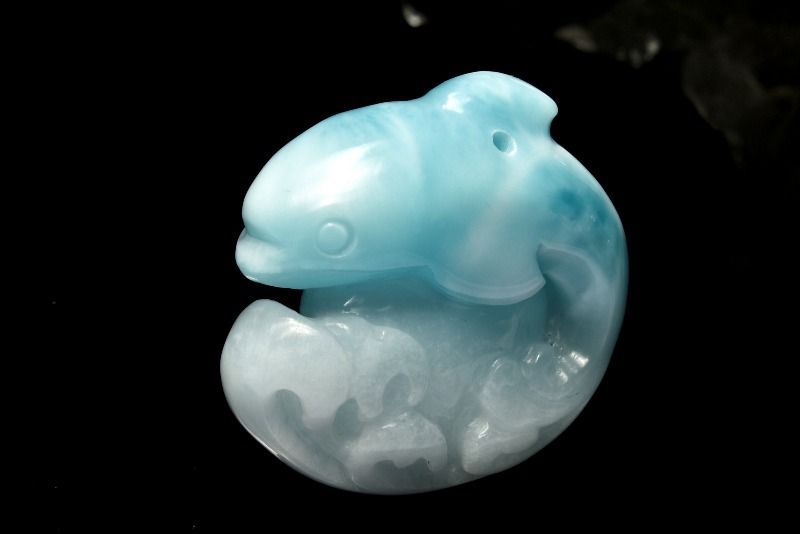 1点物】縁起物◇癒やしの石 ラリマー 25x24mm イルカ彫刻 置物