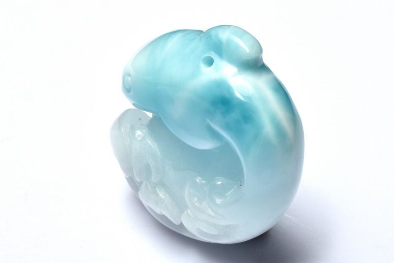 1点物】縁起物癒やしの石 ラリマー 26x24mm イルカ彫刻 置物
