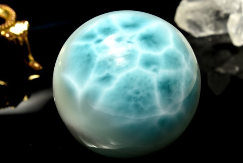 １点物 AA 大珠 亀甲模様 ラリマー 36 mm 丸玉 台座付き スフィア パワーストーン 天然石 _CG 6856 宅急便