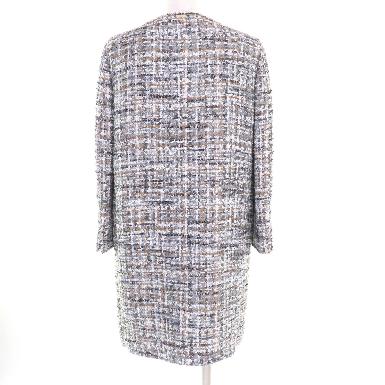 極美品☆Herno ヘルノ ノーカラー ミックス ツイード ZIP UP コート