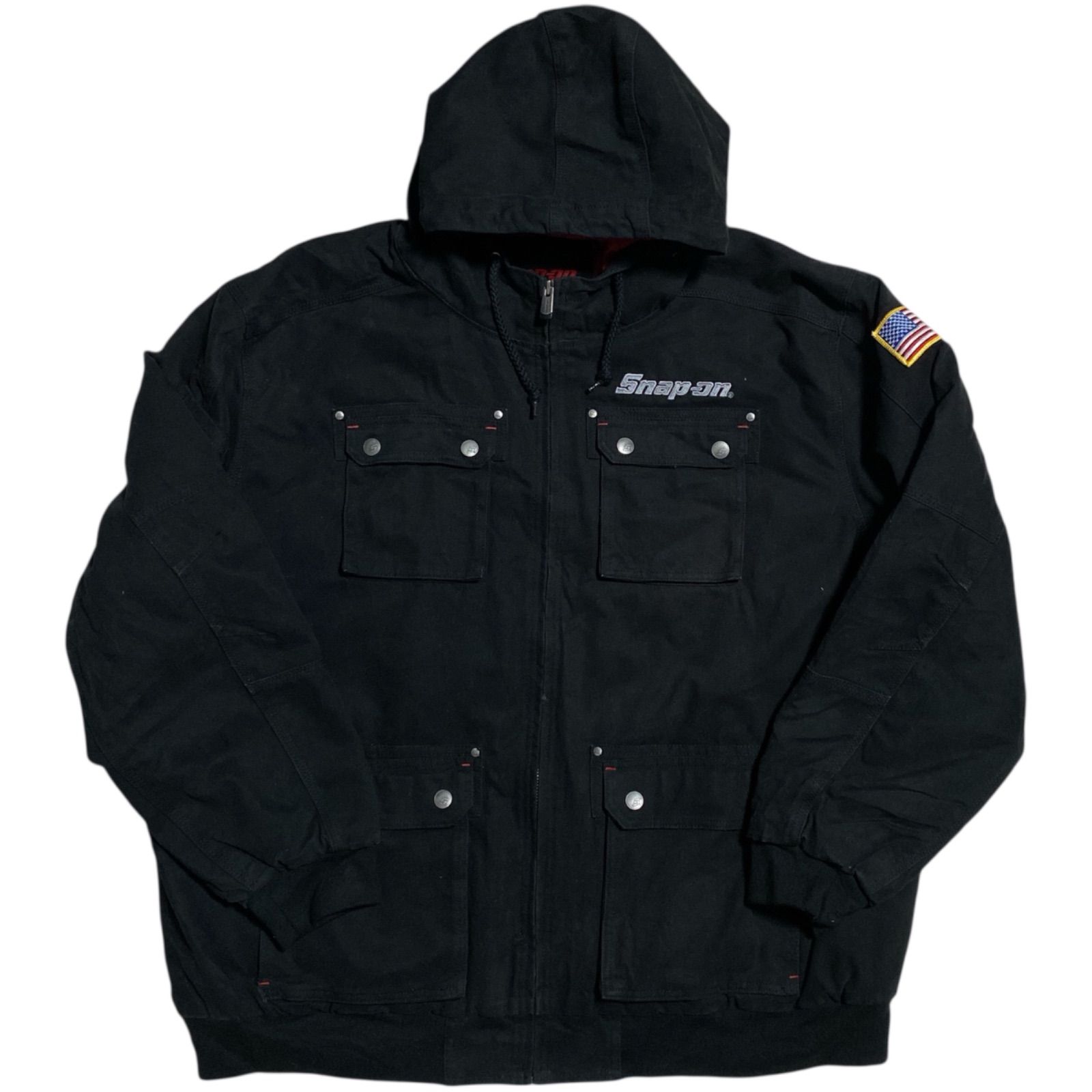 星条旗 ワッペン ワークジャケット アクティブジャケット スナップオン ジップアップ ワークウェア ブラック アウター メンズ 古着 長袖
