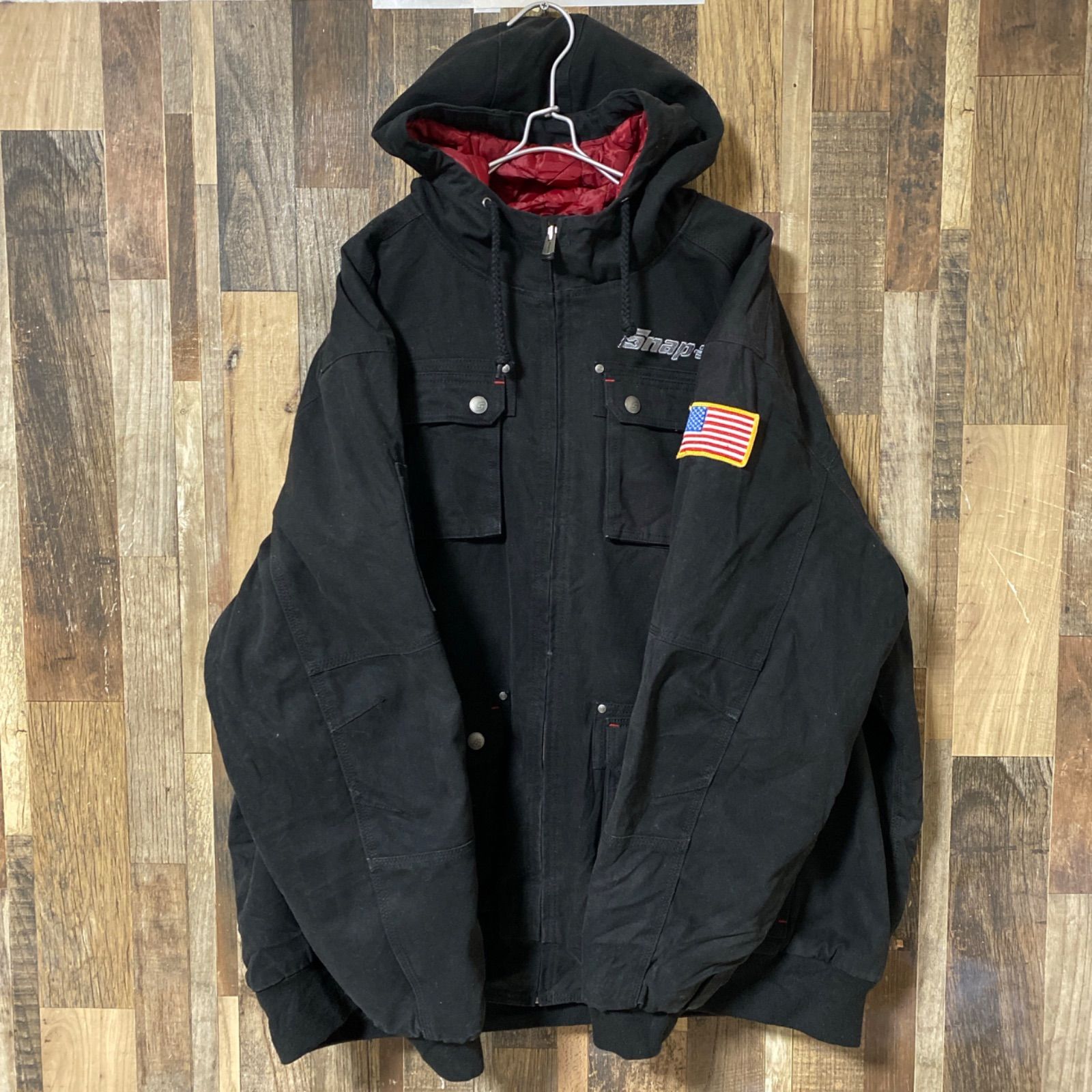 星条旗 ワッペン ワークジャケット アクティブジャケット スナップオン ジップアップ ワークウェア ブラック アウター メンズ 古着 長袖