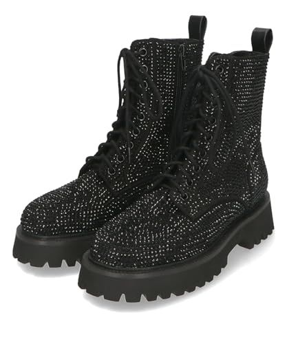 オリエンタルトラフィック レースアップシューズ ショートブーツ 厚底 スタイルアップ ラインストーン キラキラ フラット ファスナー付き 41425 BLACK