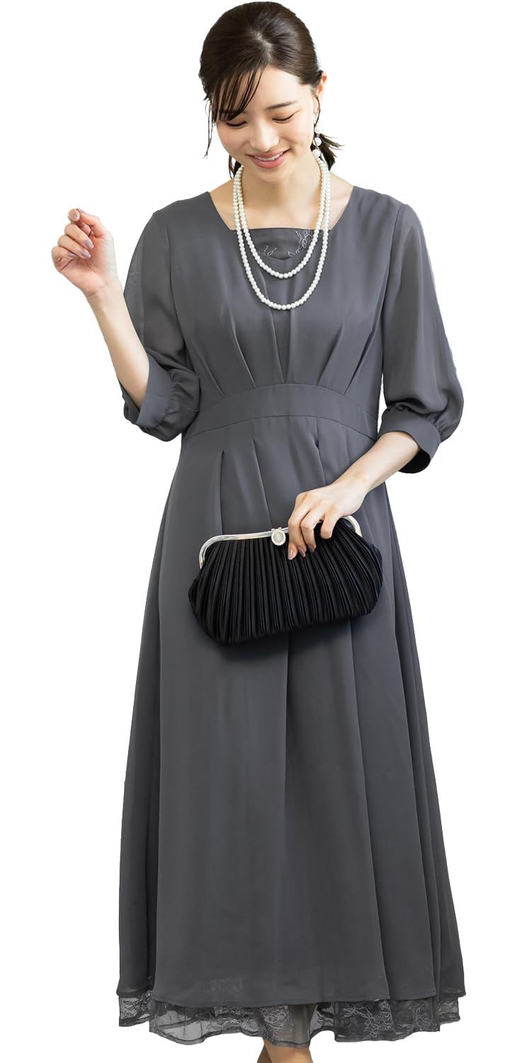 アッドルージュ ワンピースドレス レディース 七五三 ママ ロング 結婚式 ドレス 袖あり フォーマル セレモニー お呼ばれ パーティードレス 大きいサイズ 服装 母親 入学式 二次会 披露宴 t 9045 チャコールグレー 3 Lサイズ