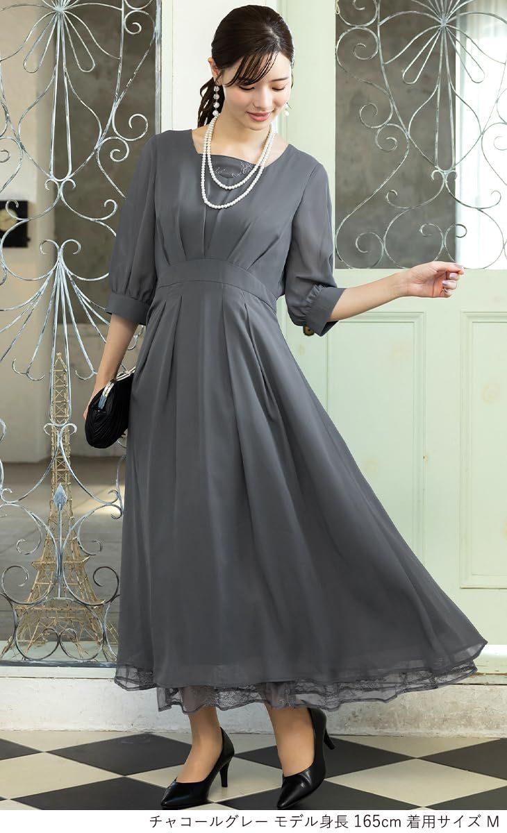  アッドルージュ ワンピースドレス レディース 七五三 ママ ロング 結婚式 ドレス 袖あり フォーマル セレモニー お呼ばれ パーティードレス 大きいサイズ 服装 母親 入学式 二次会 披露宴 t 9045 チャコールグレー 3 Lサイズ その他 フェイスケア