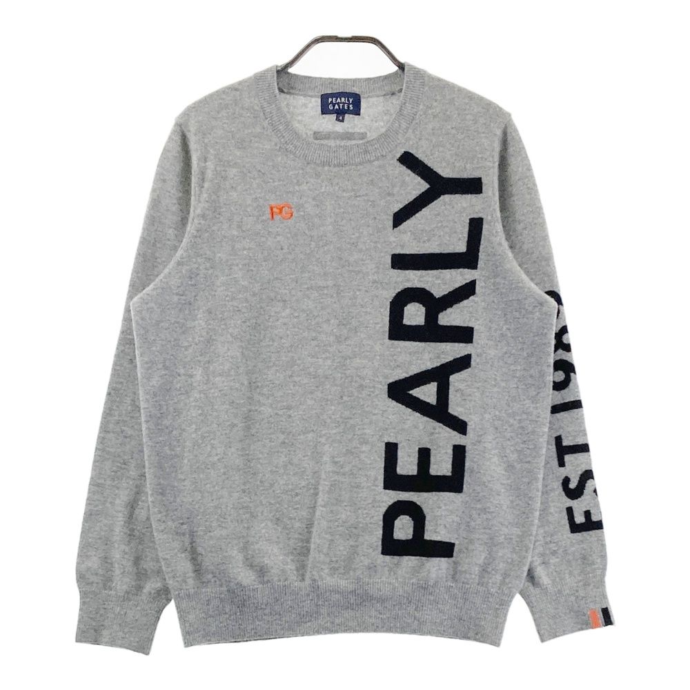 サイズ 4 PEARLY GATES パーリーゲイツ カシミヤ ニットセーター ロゴ グレー系 ゴルフウェア メンズ ストスト