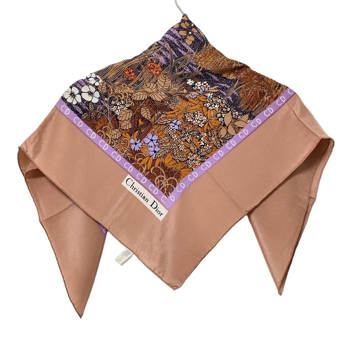 DIOR ChristianDior ディオール クリスチャンディオール スカーフ ピンク オレンジ マルチ フラワー 花
