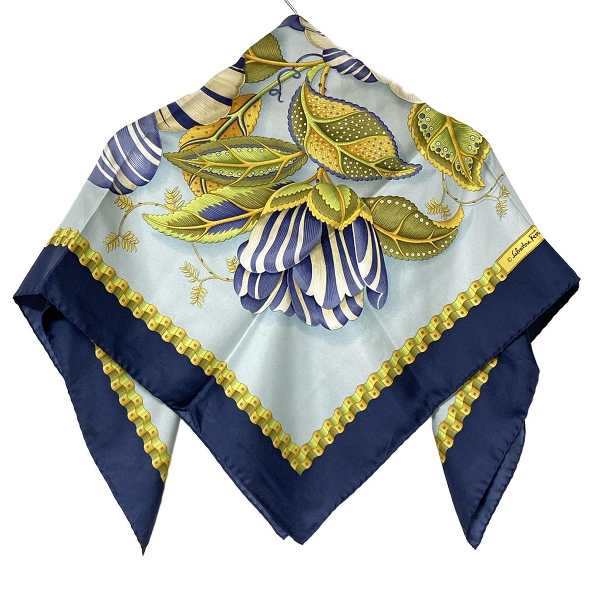 FERRAGAMO SalvatoreFerragamo サルバトーレフェラガモ スカーフ ライトブルー ネイビー マルチ 花柄