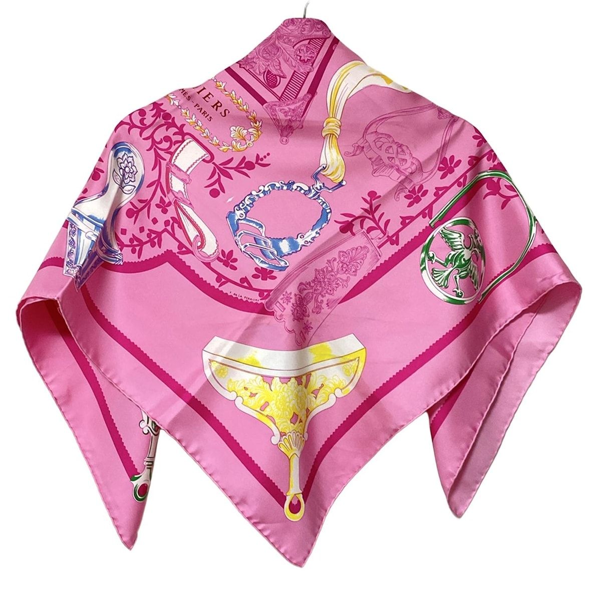 HERMES(エルメス) スカーフ カレ90 ピンク×白×マルチ ETRIERS Remix