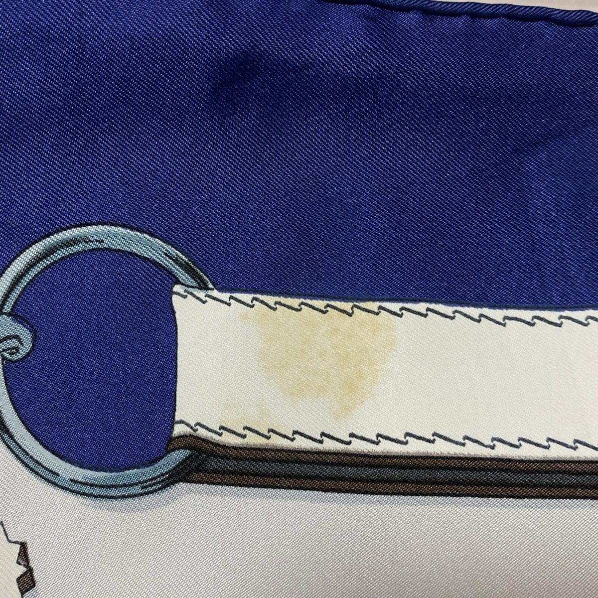  HERMES エルメス スカーフ カレ90 白×ネイビー×マルチ Cuivreries バンダナ スカーフ 小物