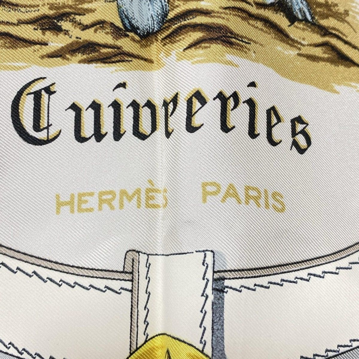 HERMES(エルメス) スカーフ カレ90 白×ネイビー×マルチ Cuivreries