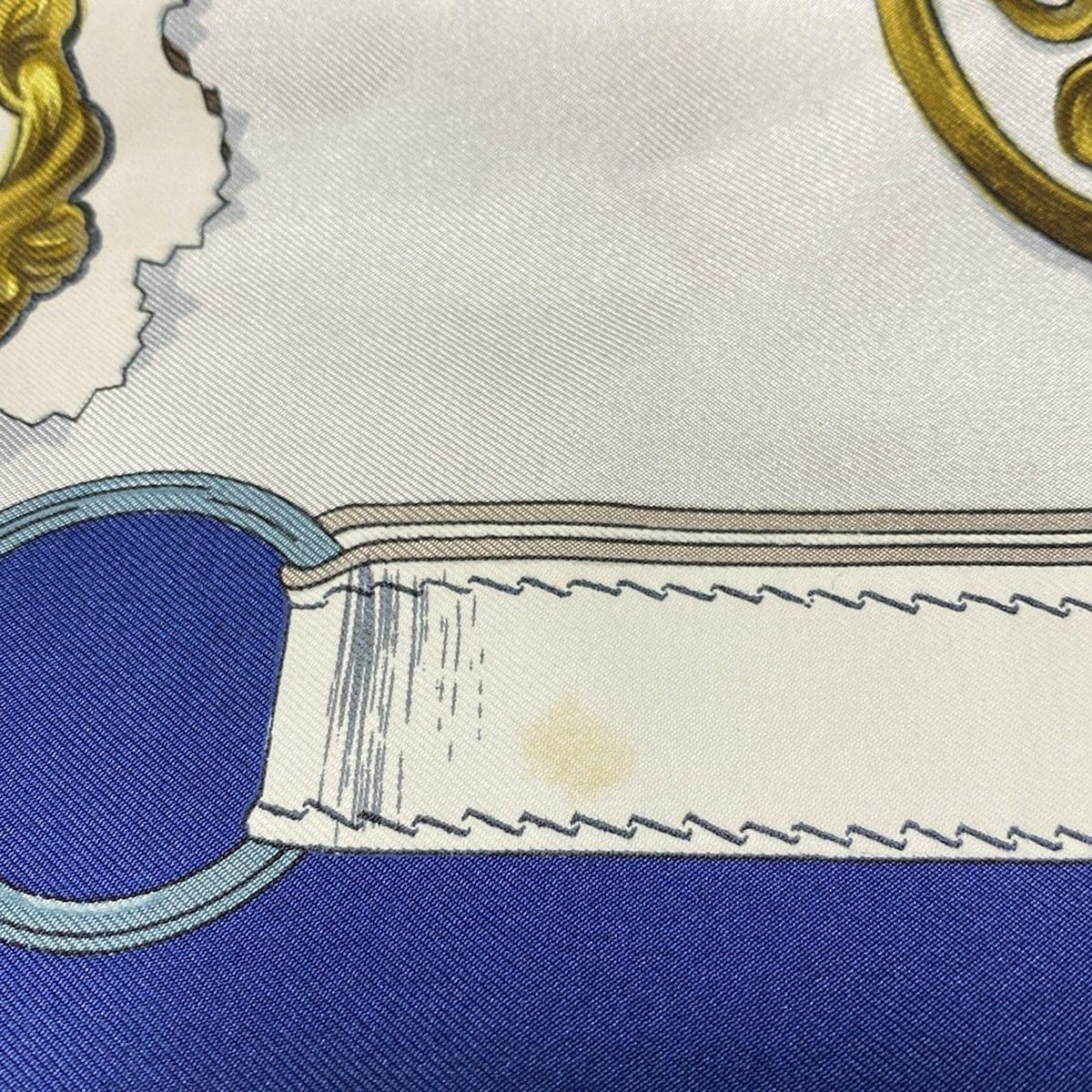 HERMES(エルメス) スカーフ カレ90 白×ネイビー×マルチ Cuivreries