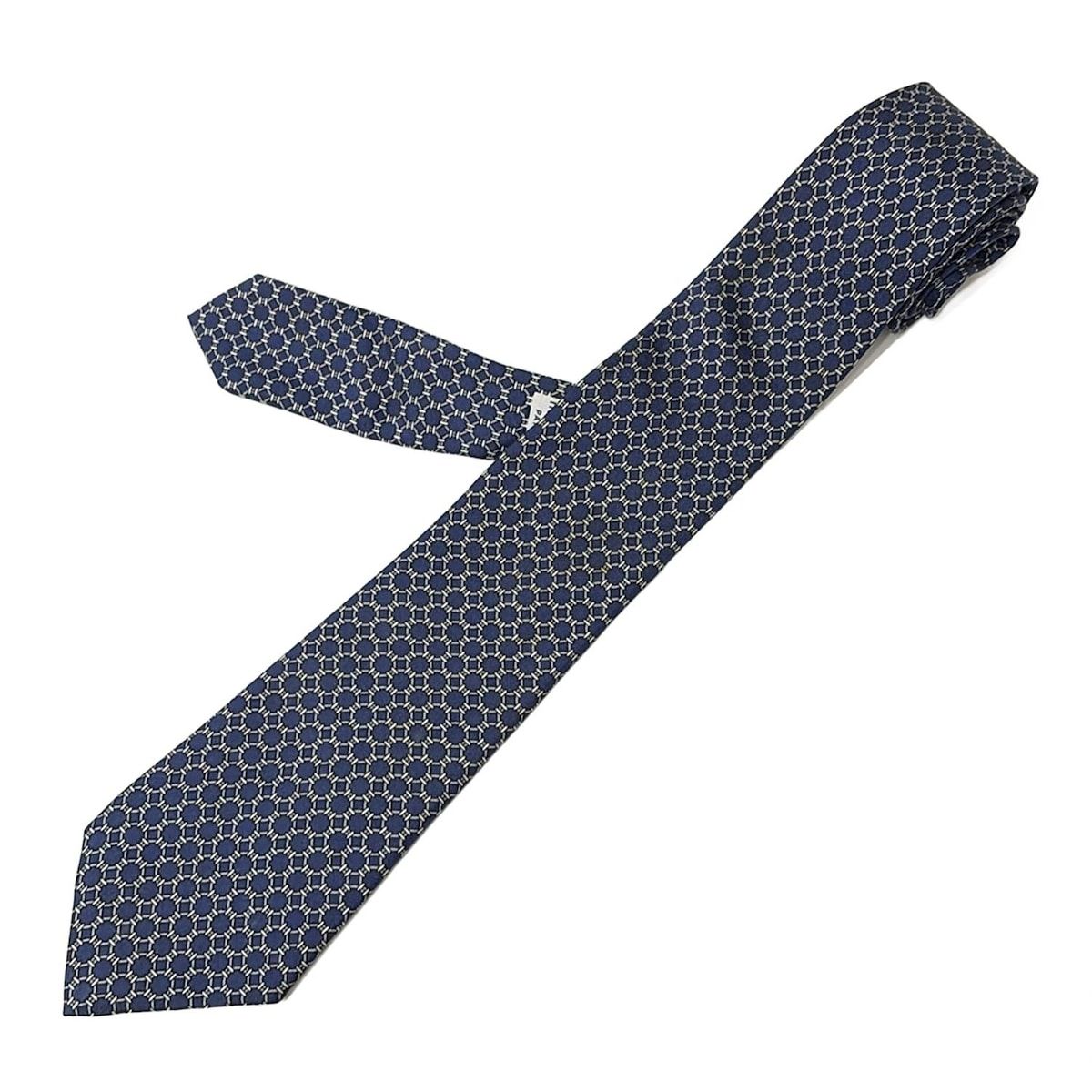 HERMES(エルメス) ネクタイ メンズ - ダークネイビー×ライトグレー