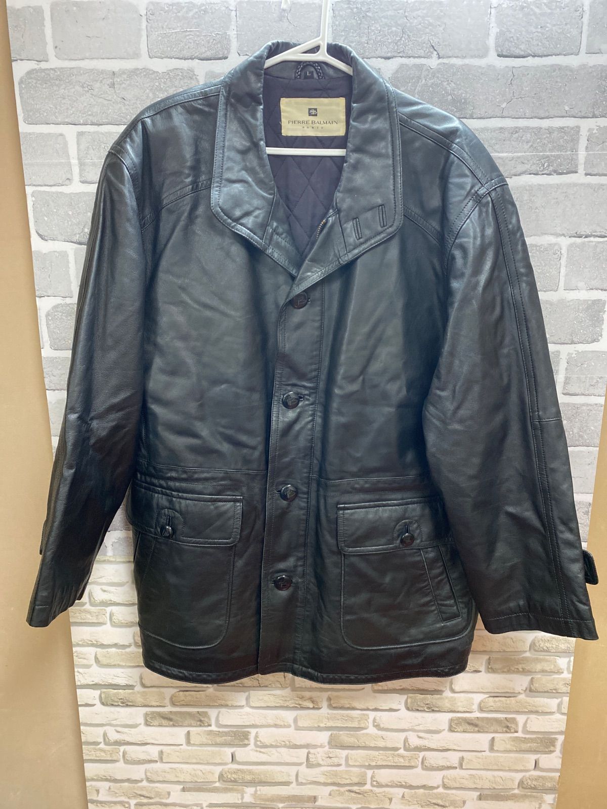 美品！メンズPIERRE BALMAIN ブラック レザージャケット LLサイズ A【A20-57】◇PIERRE BALMAIN サイズL レザージャケット 黒 無地