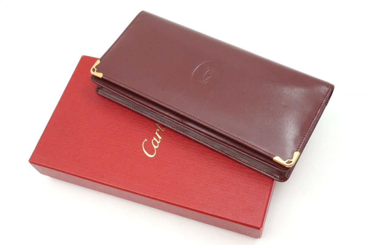 Cartier カルティエ 二つ折り財布 レザー ボルドー ユニセックス